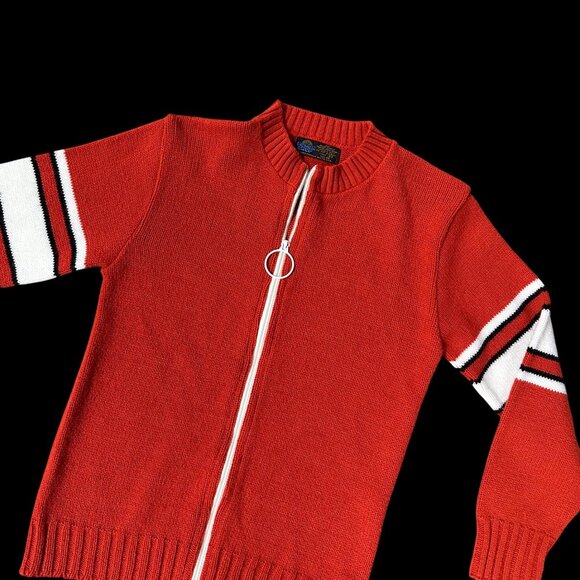 Vintage Cardigan Sweater Womens Zip Up Size Small Red Orange 1970s Sears Acrylic - Picture 1 of 6